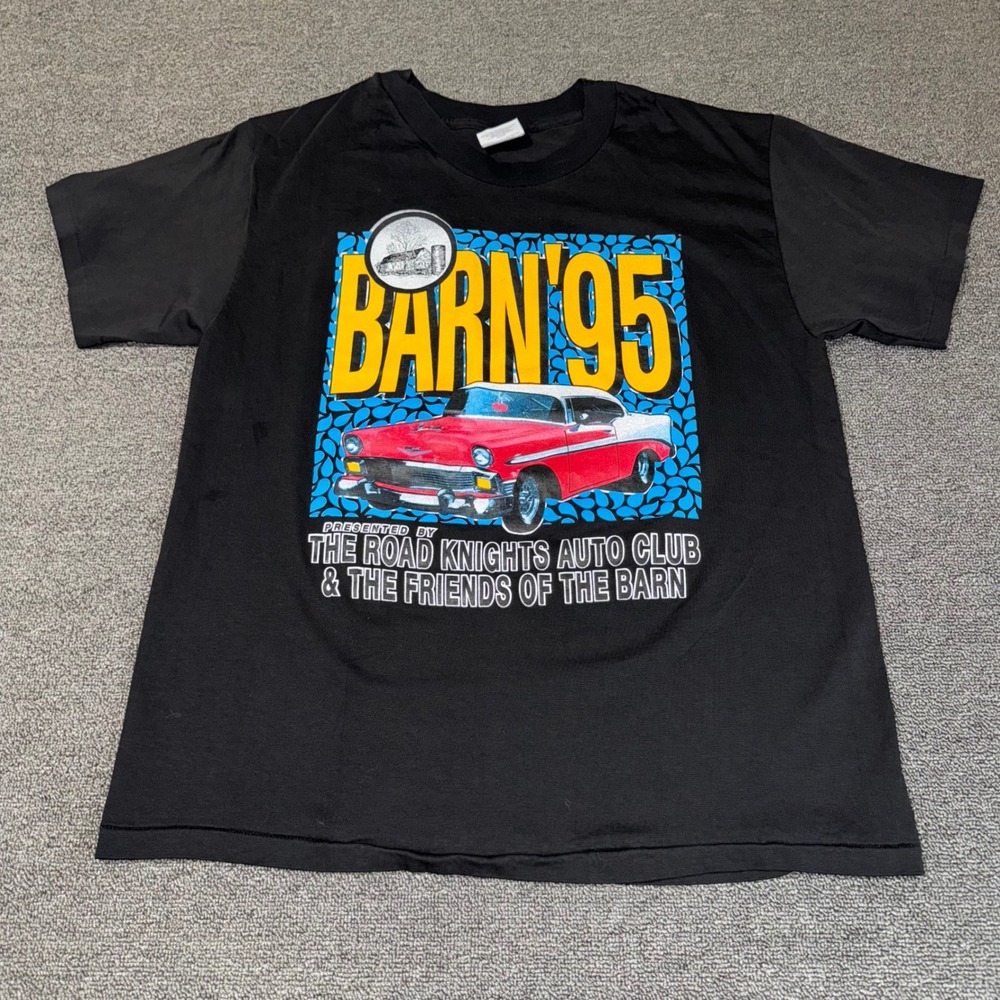 Vintage 1995 Hanes Beefy-T Road Knights Auto Club Barn 95 Car Shirt Large Black